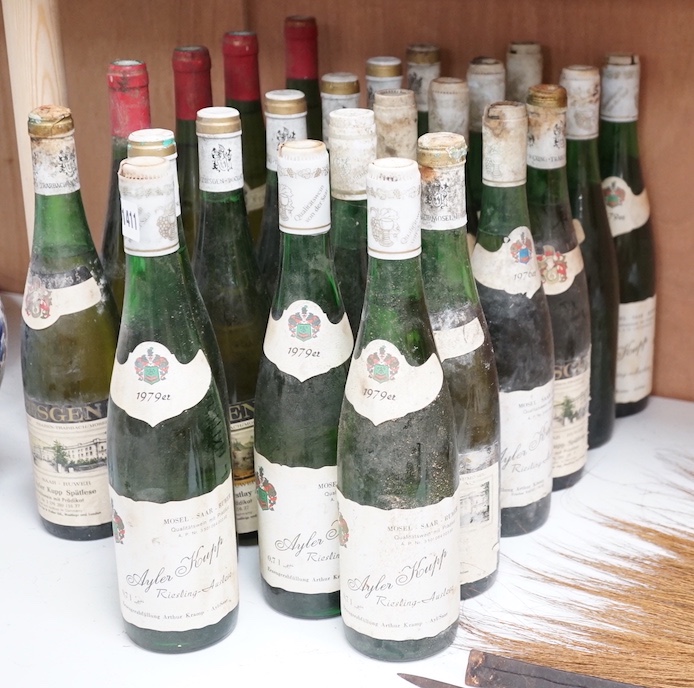 Mosel white wines - Ayler Kupp Riesling Auslese and Spatlese, Huegesen Bernkasteler Kurfurstlay Auslese, 1976 and 1979 and four bottles of Bott Freres Tokay d’ Alsace 1989 (24)